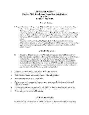 Student Athlete Advisory Committee Constitution - University of ...