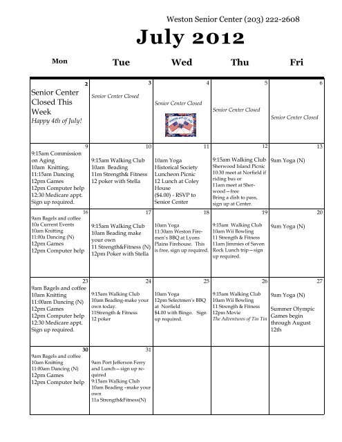 Senior Center News & Calendar July - August 2012