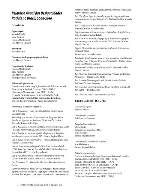 Relatório Anual das Desigualdades Raciais no Brasil; 2009-2010