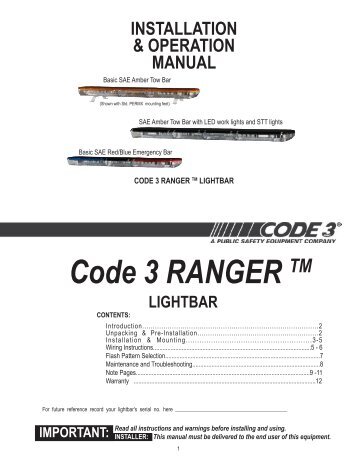 Ranger Install Manual - Code 3 Public Safety Equipment