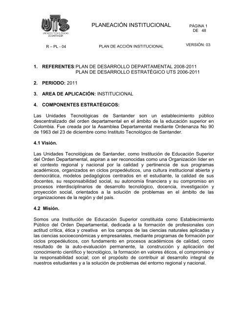 PLAN DE ACCION 2011.pdf - Unidades TecnolÃ³gicas de Santander ...