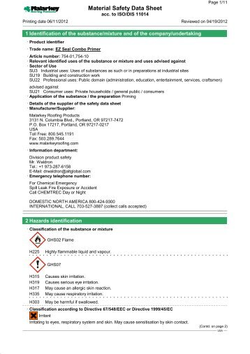 Material Safety Data Sheet - Malarkey Roofing Products