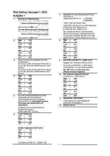 Well Sailing Lösungen f. SKS- Aufgabe 1