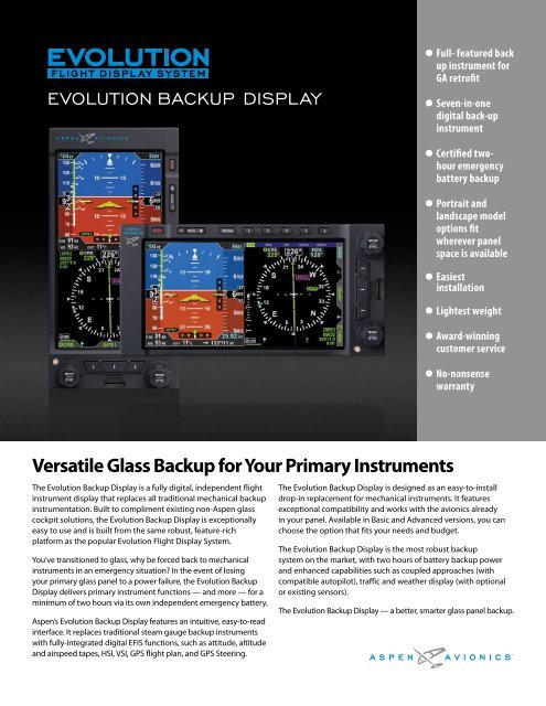 Data Sheet Evolution Backup Display - Aspen Avionics