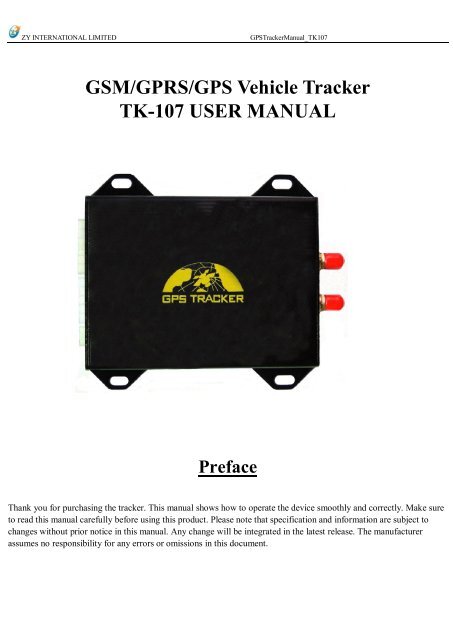 Vehicle Tracker TK-107 USER