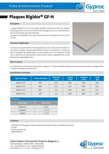 Plaques RigidurÂ® GF-H - Gyproc