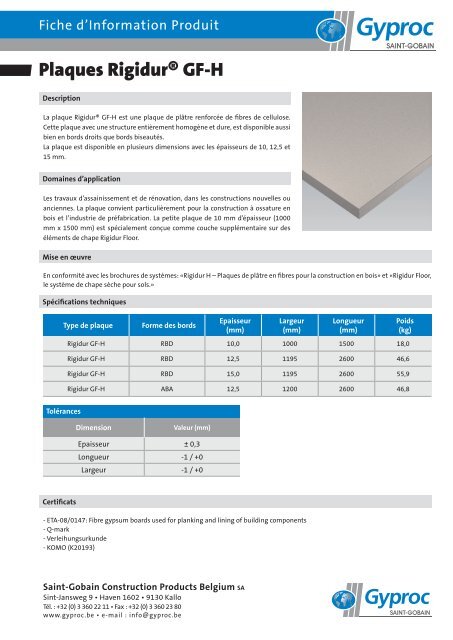 Plaques RigidurÂ® GF-H - Gyproc