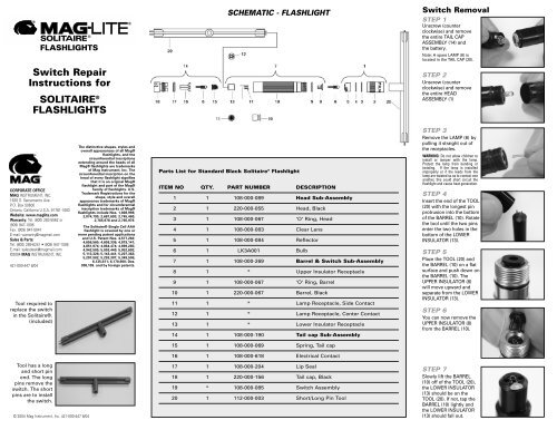 Switch Repair Instructions for SOLITAIREÂ® FLASHLIGHTS - Maglite