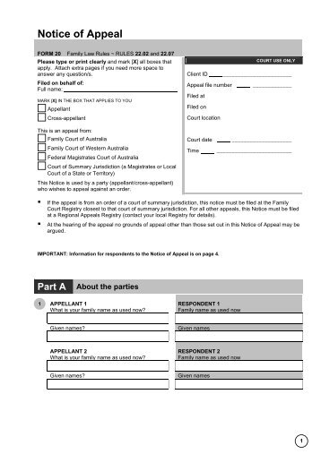 Application for Final Orders - Family Court of Western Australia