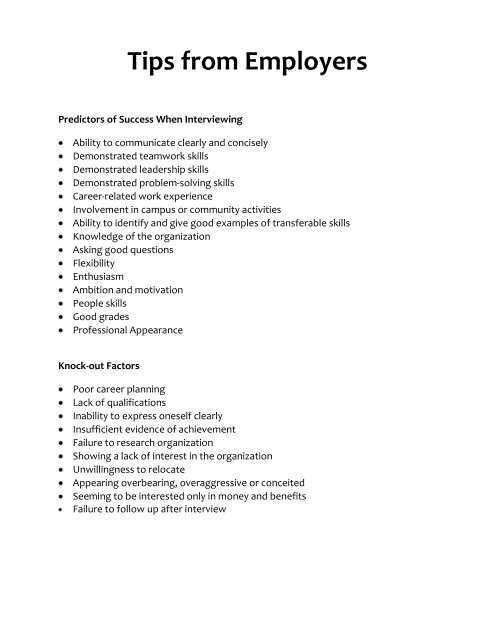 Interviewing Skills Guide for Students - Cazenovia College