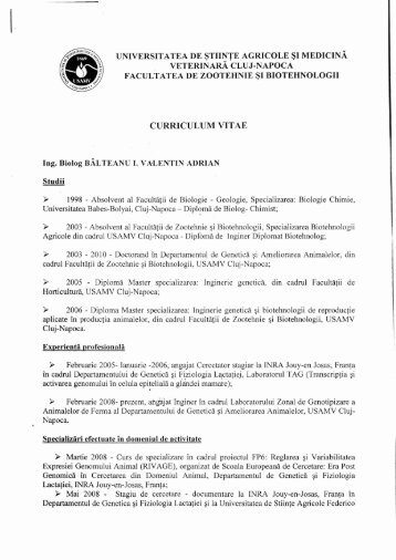 curriculum vitae - USAMV Cluj-Napoca