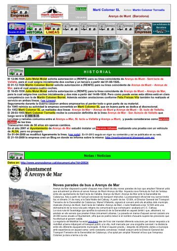 HISTORIAL Notas / Noticias Noves parades de bus a Arenys de Mar