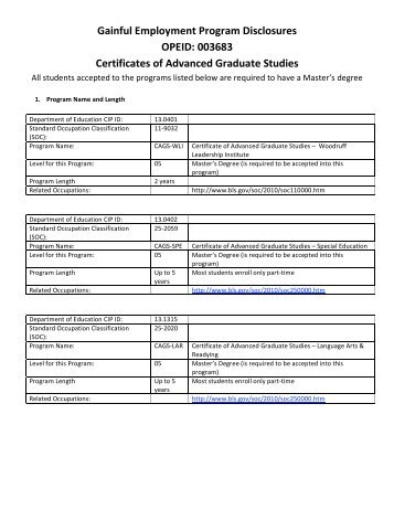 Gainful Employment Program Disclosure for the Certificate of ...