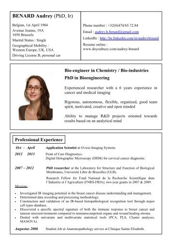 CV Audrey Bénard - Doctorat