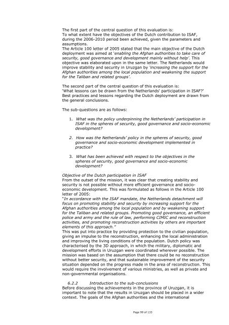 Final evaluation Netherlands participation in ISAF 2006 - 2010