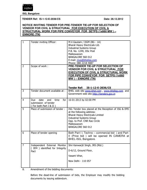 1. NIT - Bharat Heavy Electricals Ltd.