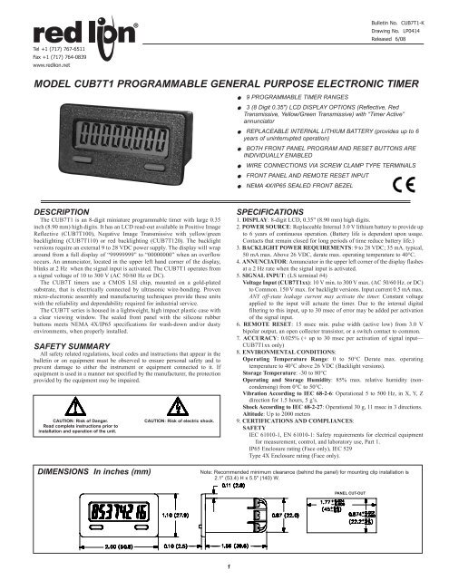 CUB7T1 Data Sheet/Manual PDF - Southern Automation Sales