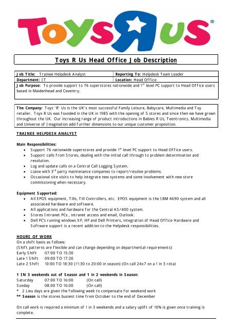 Job Description - Toys R Us
