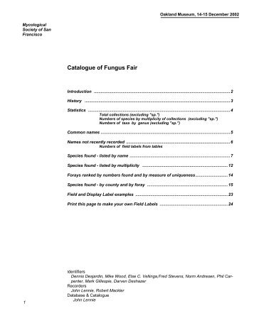 Catalogue of Fungus Fair - Mycological Society of San Francisco
