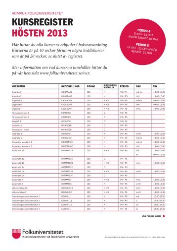 Kursregister HÃƒÂ¶sten 2013 (pdf) - Folkuniversitetet