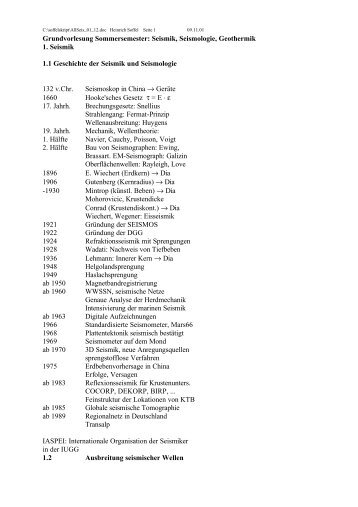 Grundvorlesung Sommersemester: Seismik, Seismologie ...