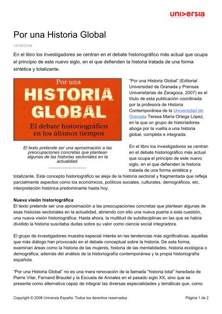 Por una Historia Global - Noticias Universia