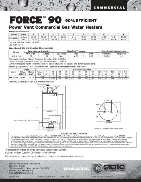 FORCE 90 - State Water Heaters