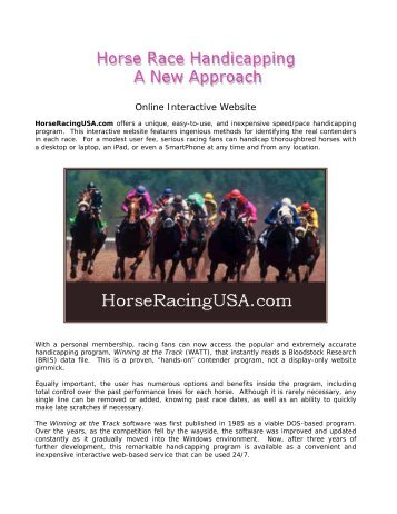 Introduction to Online Handicapping - Horse Racing Software for ...
