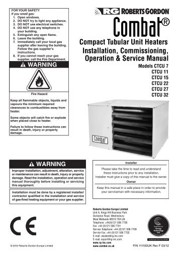 COMBAT Â® Compact Tubular Unit Heater ... - Roberts Gordon