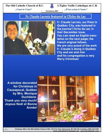 Fr. Claude Lacroix featured in L'Echo du Lac - The Old Catholic ...