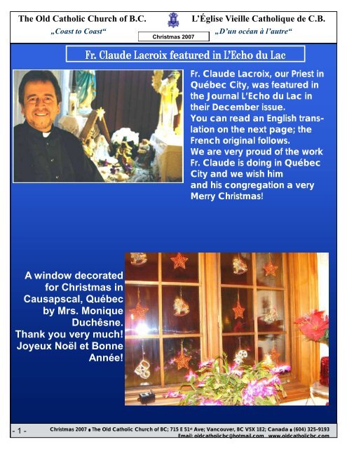 Fr. Claude Lacroix featured in L'Echo du Lac - The Old Catholic ...