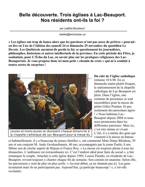 Fr. Claude Lacroix featured in L'Echo du Lac - The Old Catholic ...