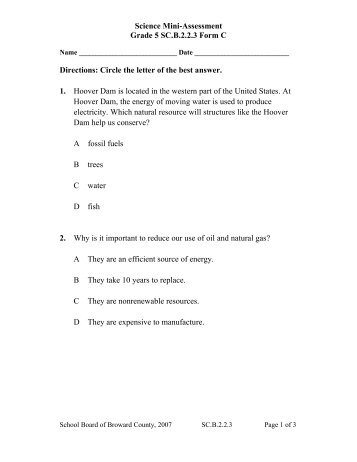 Science Mini-Assessment Grade 5 SC.B.2.2.3 Form C Directions ...