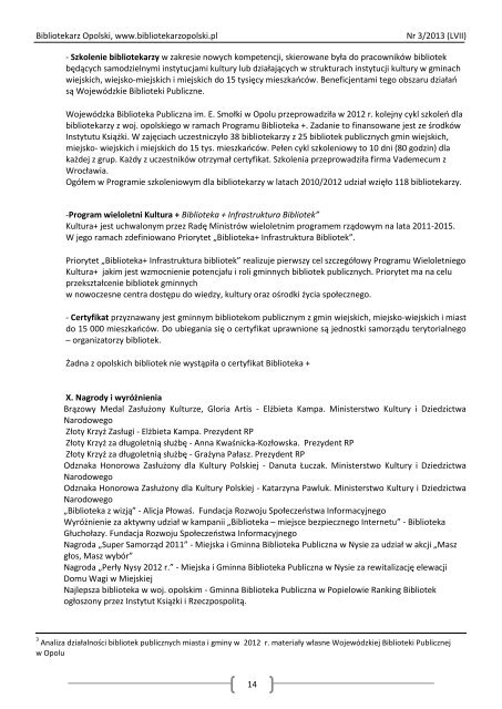 Nr 3/2013 (LVII) ISSN 2083-7321 - Bibliotekarz Opolski
