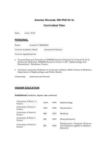 Antoine Messiah, MD PhD Dr Sc Curriculum Vitae - Isped