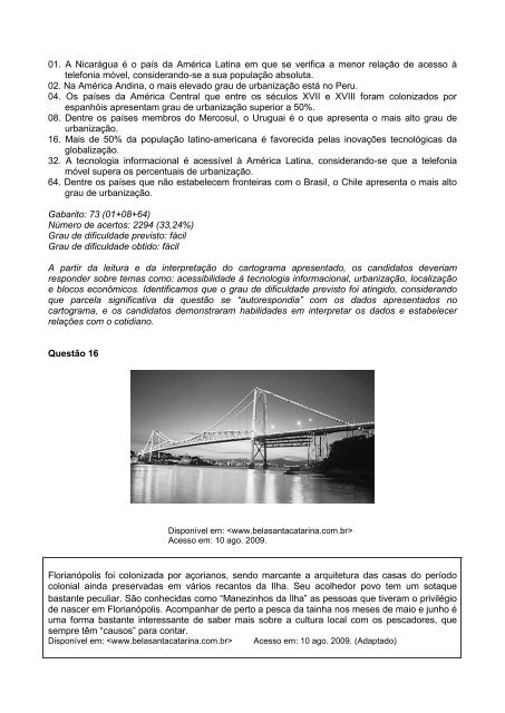 Prova comentada - Vestibular UFSC/2010