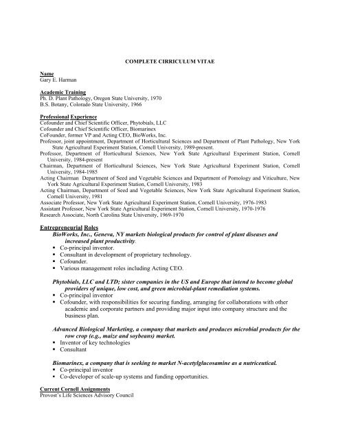 Entrepreneurial Roles BioWorks, Inc., Geneva, NY markets ...