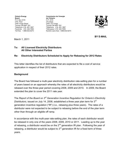 Letter - Ontario Energy Board