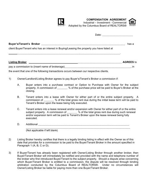 C/I Compensation Agreement (PDF) - Columbus Board of Realtors