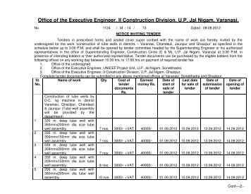 Office of the Executive Engineer, II Construction Division, U.P. Jal ...