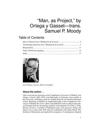 “Man, as Project,” by Ortega y Gasset—trans. Samuel P. Moody