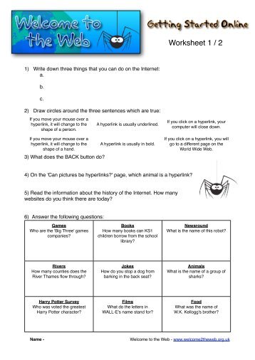 Welcome to the Web Worksheets - Teaching Ideas