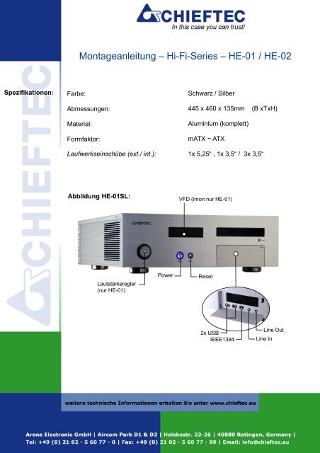 Montageanleitung â â Hi-Fi-Series â HE-01 / HE-02 - Chieftec