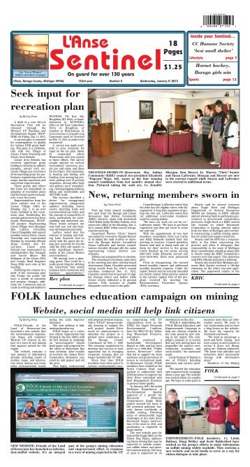 L'Anse Sentinel article on FOLK's Mining Education - Friends of the ...