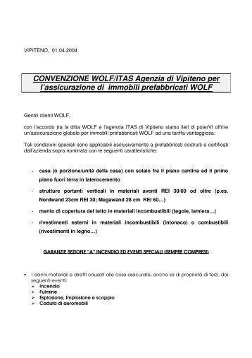 CONVENZIONE WOLF/ITAS Agenzia di Vipiteno per l ... - Wolf Haus