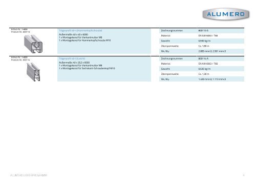 Lieferprogramm DT1 - Alumero