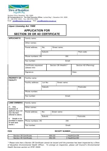 APPLICATION FOR SECTION 39 OR 40 CERTIFICATE