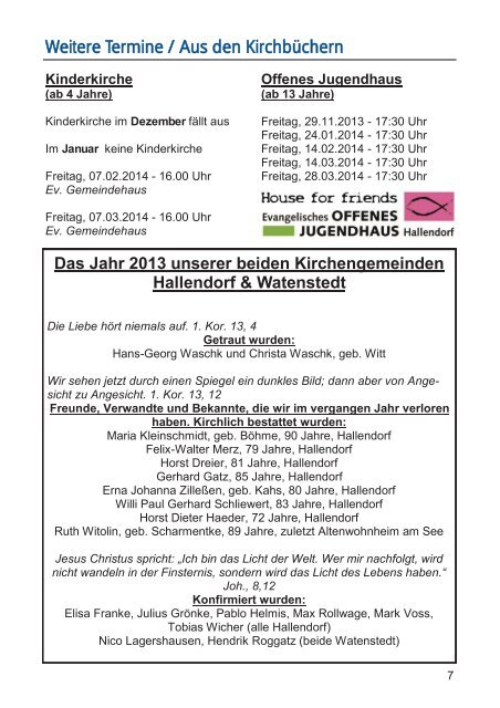 Ausgabe 12 / 2013 - Ev.-luth. Kirchengemeinden Hallendorf ...