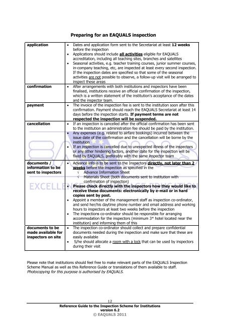 Reference Guide for EAQUALS inspections - Support