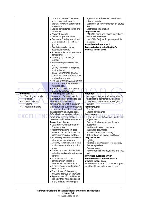 Reference Guide for EAQUALS inspections - Support